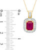 Thumbnail Image 1 of Emerald-Cut Lab-Created Ruby and Baguette White Sapphire Frame Pendant in 10K Gold