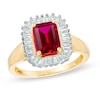 Thumbnail Image 0 of Emerald-Cut Lab-Created Ruby and Baguette White Sapphire Frame Ring in 10K Gold