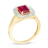 Thumbnail Image 1 of Emerald-Cut Lab-Created Ruby and Baguette White Sapphire Frame Ring in 10K Gold