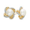 Thumbnail Image 0 of 6.0mm Cultured Freshwater Pearl and 0.11 CT. T.W. Diamond Stud Earrings in 10K Gold