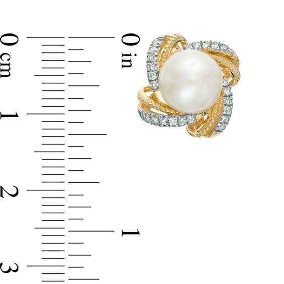 6.0mm Freshwater Cultured Pearl and 0.11 CT. T.W. Diamond Stud Earrings in 10K Gold