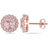 Thumbnail Image 1 of 6.0mm Morganite and 0.09 CT. T.W. Diamond Frame Stud Earrings in Rose Rhodium Sterling Silver