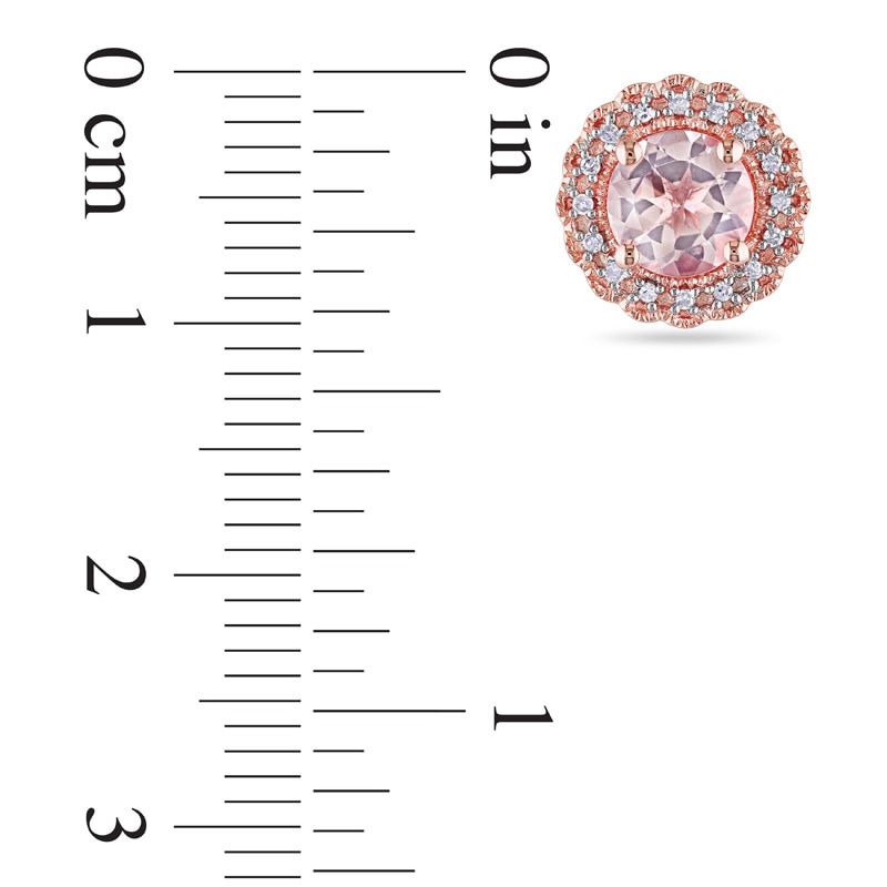 Main Image 2 of 6.0mm Morganite and 0.09 CT. T.W. Diamond Frame Stud Earrings in Rose Rhodium Sterling Silver