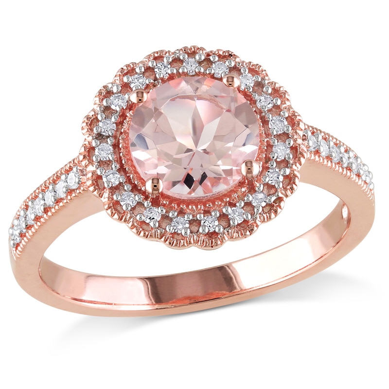 7.0mm Morganite and 0.14 CT. T.W. Diamond Frame Ring in Rose Rhodium Sterling Silver|Peoples Jewellers