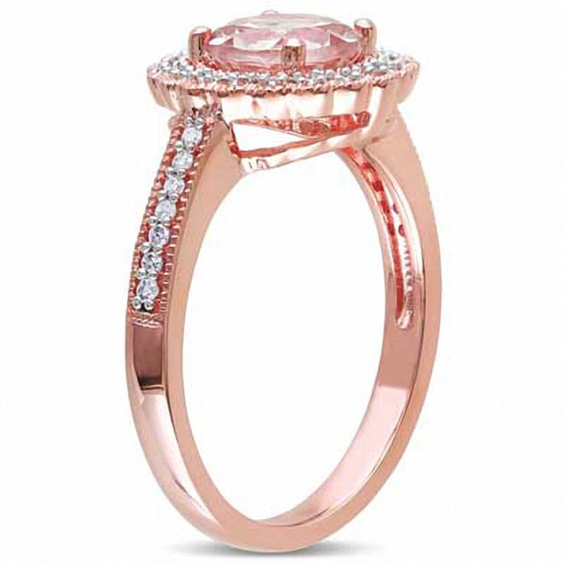 7.0mm Morganite and 0.14 CT. T.W. Diamond Frame Ring Rose Rhodium Sterling Silver