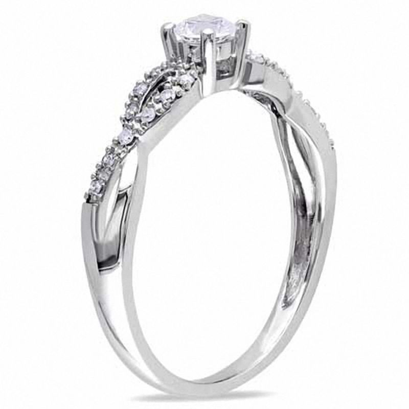 3.5mm Lab-Created White Sapphire and Diamond Accent Promise Ring 10K Gold