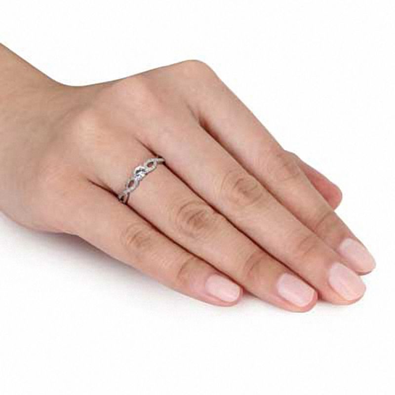 3.5mm Lab-Created White Sapphire and Diamond Accent Promise Ring 10K Gold