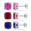 Thumbnail Image 0 of 8.0mm Cushion-Cut Lab-Created Ruby and Blue and Pink Lab-Created Sapphire Stud Earrings Set in Sterling Silver
