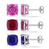 Thumbnail Image 1 of 8.0mm Cushion-Cut Lab-Created Ruby and Blue and Pink Lab-Created Sapphire Stud Earrings Set in Sterling Silver