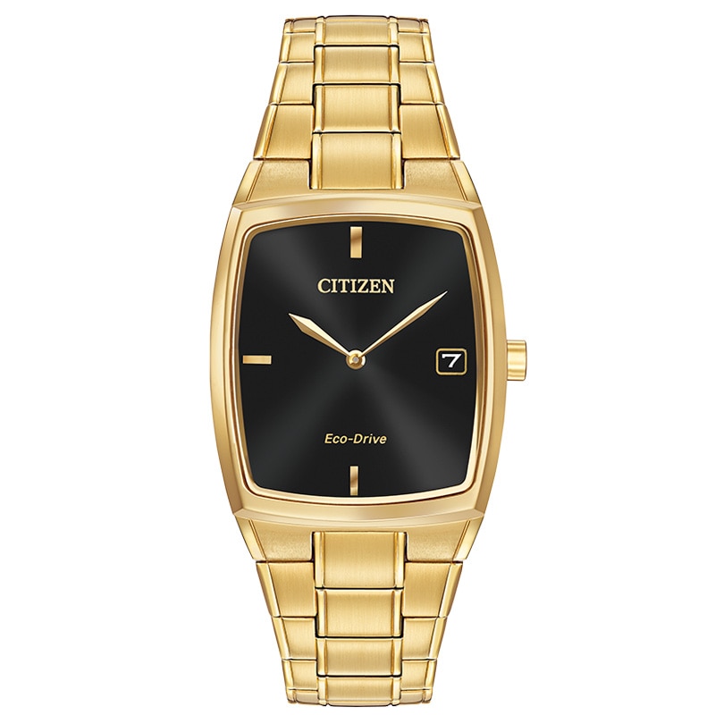 Men's Citizen Eco-Drive® Paradigm Gold-Tone Watch with Tonneau Black Dial (Model: AU1072-52E)