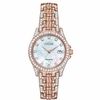 Thumbnail Image 0 of Ladies' Citizen Eco-Drive® Silhouette Crystal Accent Rose-Tone Watch with Mother-of-Pearl Dial (Model: EW1228-53D)