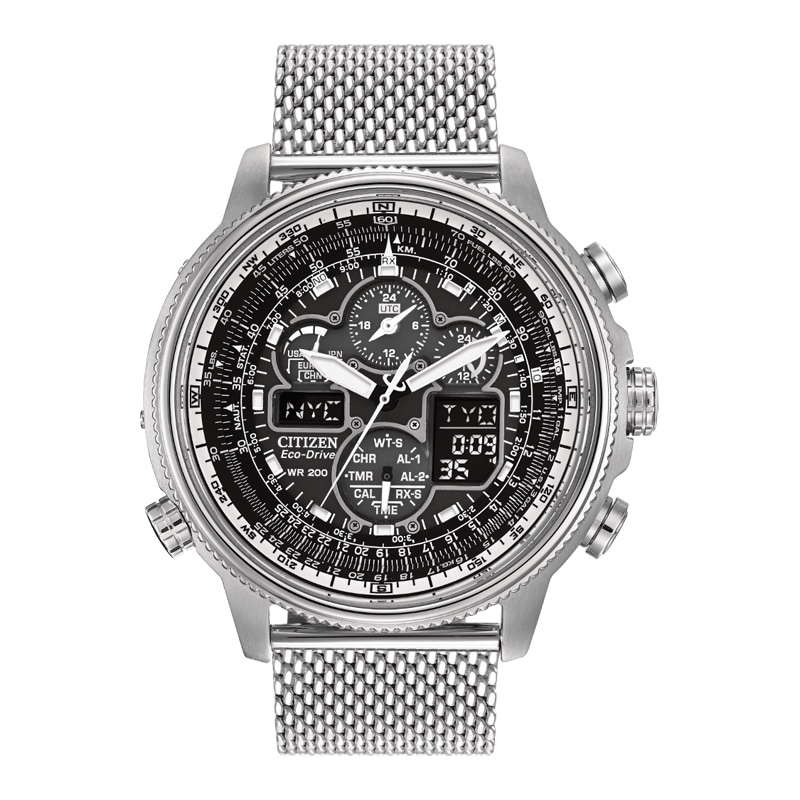 Men's Citizen Eco-Drive® Promaster Navihawk A-T Chronograph Mesh Watch with Black Dial (Model: JY8030-83E)