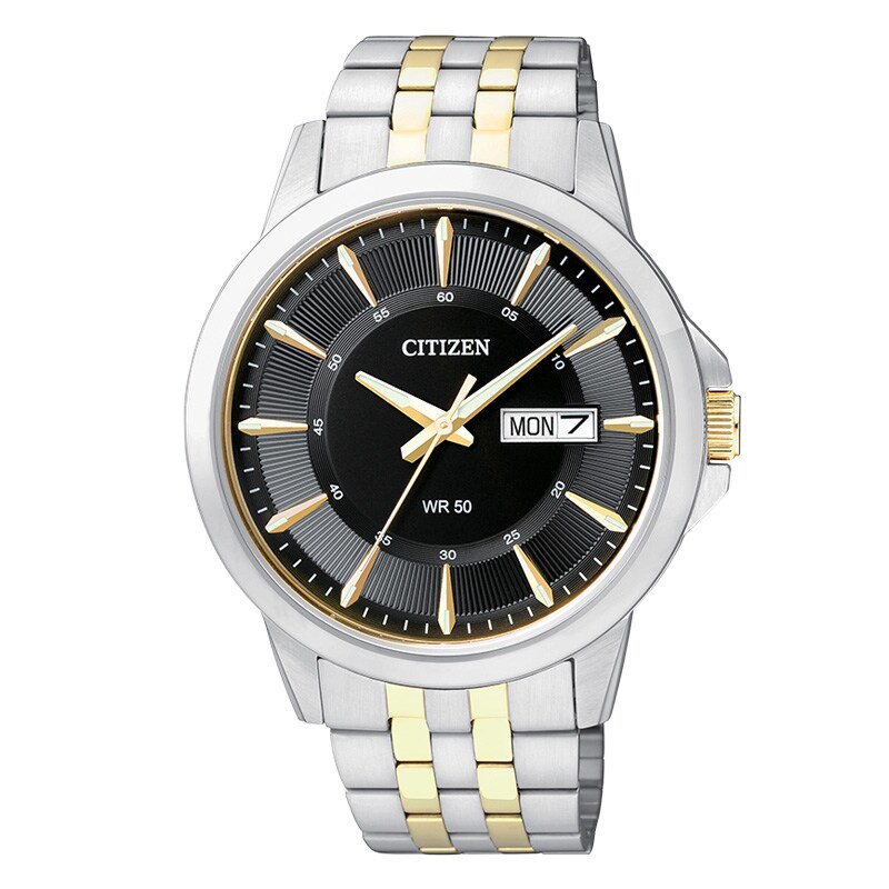 Main Image 1 of Men's Citizen Quartz Two-Tone Watch with Black Dial (Model: BF2018-52E)