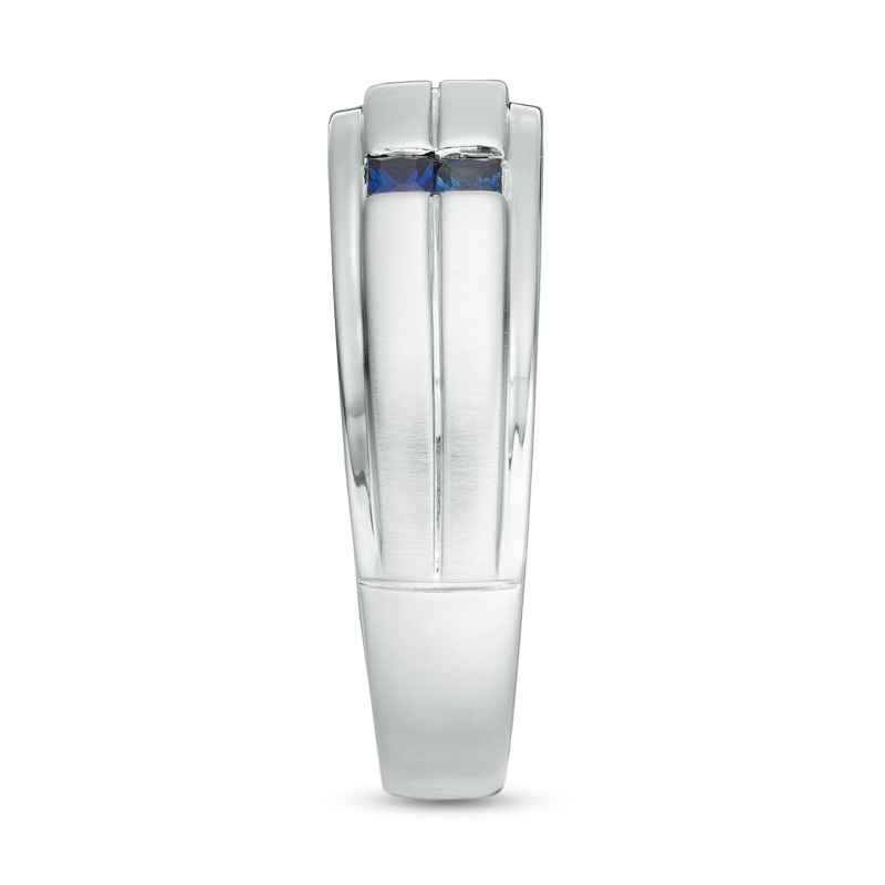 Main Image 3 of Vera Wang Love Collection Men's 0.12 CT. T.W. Square-Cut Diamond and Blue Sapphire Wedding Band in 14K White Gold