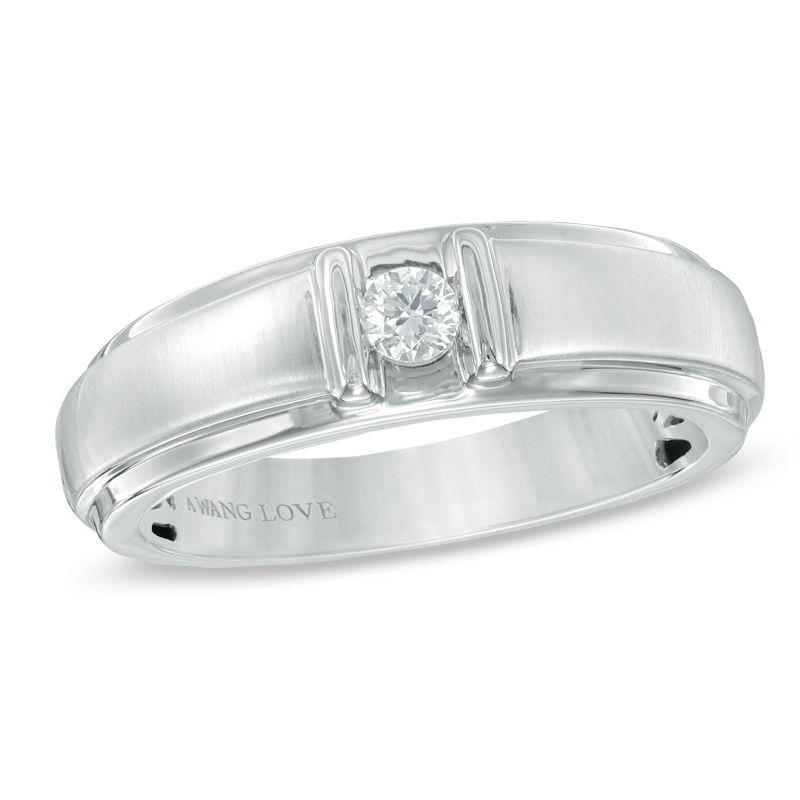 Vera Wang Men's 0.15 CT. Diamond Solitaire Wedding Band in 14K White Gold