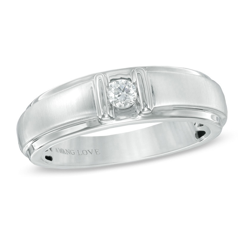 Vera Wang Love Collection Men's 0.15 CT. Diamond Solitaire Wedding Band in 14K White Gold