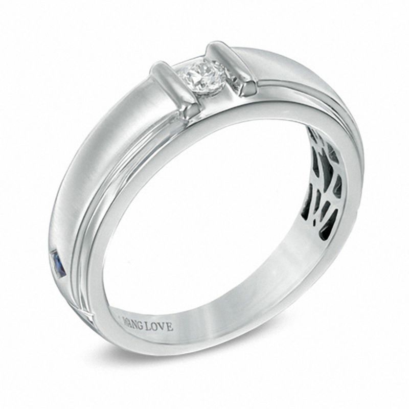 Vera Wang Love Collection Men's 0.15 CT. Diamond Solitaire Wedding Band in 14K White Gold
