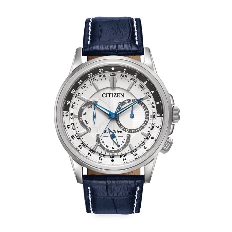 Main Image 1 of Men's Citizen Eco-Drive® Calendrier Strap Chronograph Watch with White Dial (Model: BU2020-02A)