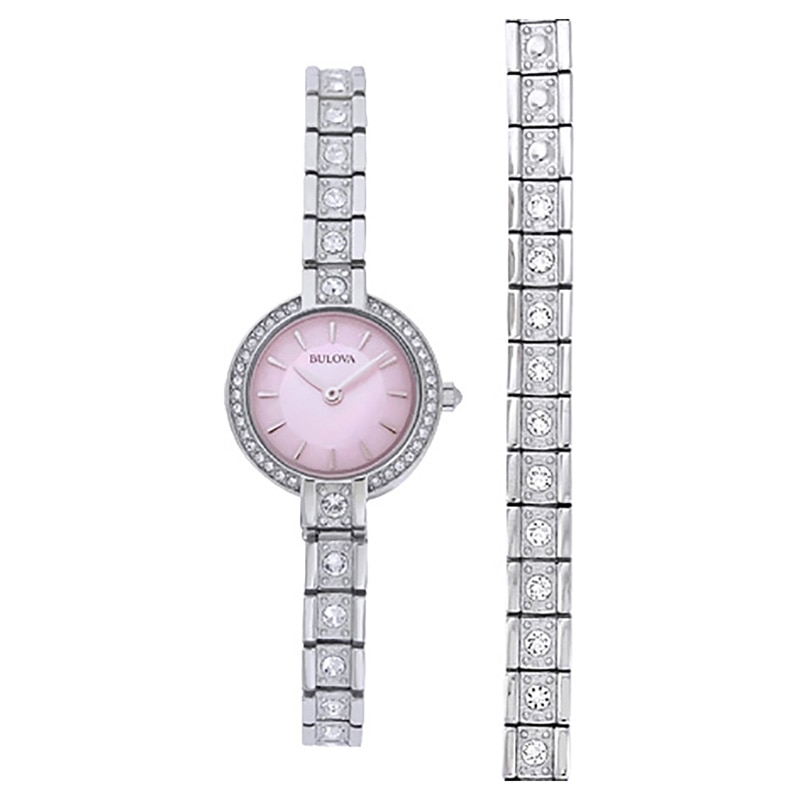 Main Image 1 of Ladies' Bulova Crystal Accent Watch with Pink Mother-of-Pearl Dial Boxed Watch and Bracelet Set (Model: 96X131)
