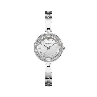 Ladies' Bulova Crystal Accent Watch with Mother-of-Pearl Dial and Interchangeable Bezel Box Set (Model: 98X107)