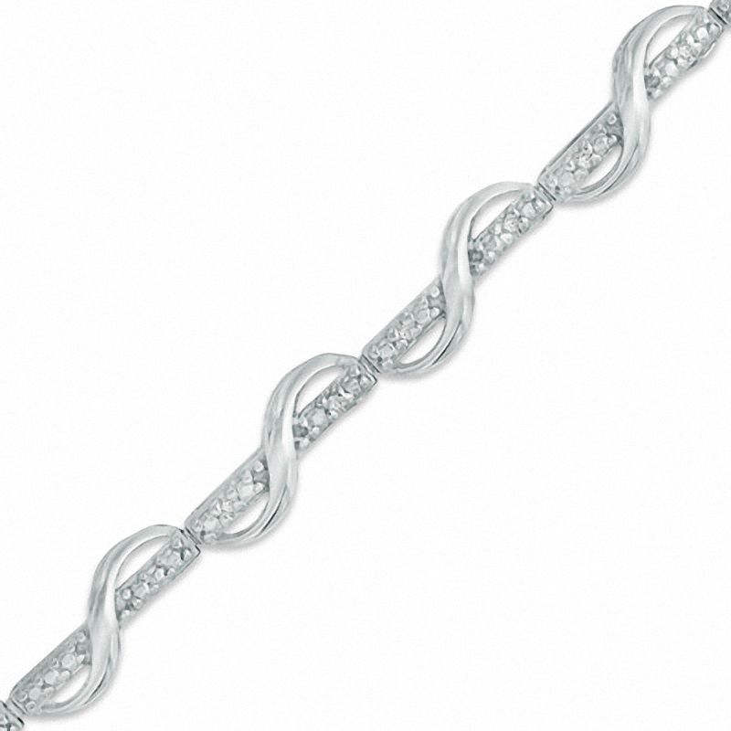 Main Image 1 of 0.10 CT. T.W. Diamond Ribbon Overlay Line Bracelet in Sterling Silver - 7.25"