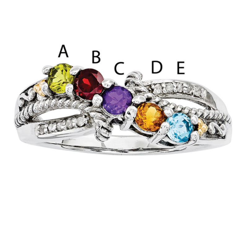 Mother's Simulated Birthstone and Diamond Accent Ring in Sterling