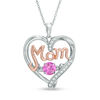 Unstoppable Love™ Lab-Created Pink and White Sapphire MOM Heart Pendant in Sterling Silver and 14K Rose Gold Plate