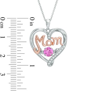 Unstoppable Love™ Lab-Created Pink and White Sapphire MOM Heart Pendant in Sterling Silver and 14K Rose Gold Plate