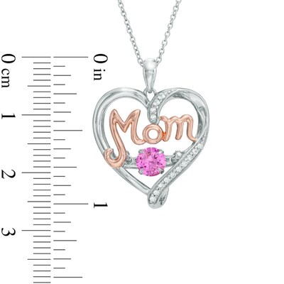 Unstoppable Love™ Lab-Created Pink and White Sapphire MOM Heart Pendant in Sterling Silver and 14K Rose Gold Plate