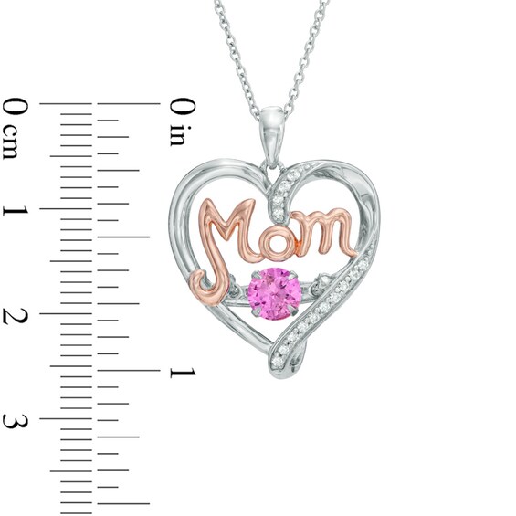 Unstoppable Love™ Lab-Created Pink and White Sapphire MOM Heart Pendant in Sterling Silver and 14K Rose Gold Plate