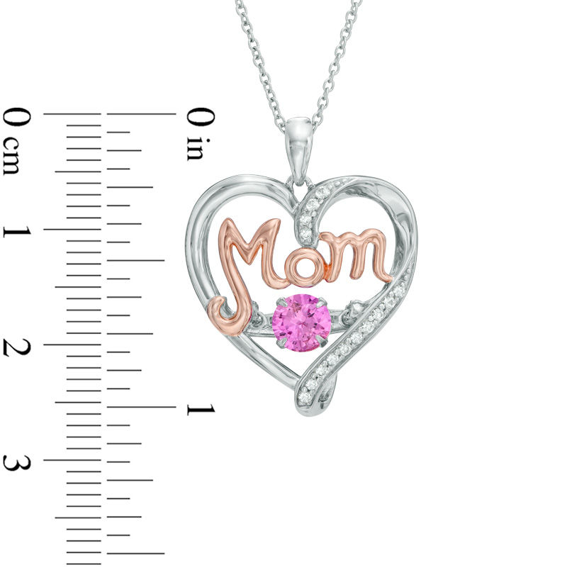 Unstoppable Loveâ¢ Lab-Created Pink and White Sapphire MOM Heart Pendant in Sterling Silver and 14K Rose Gold Plate