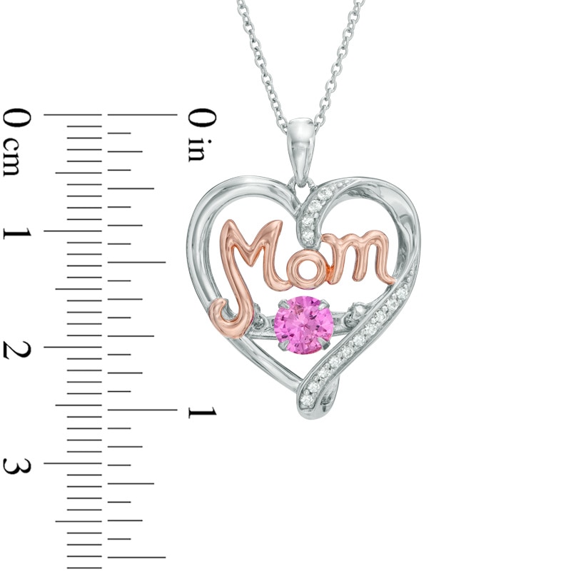 Unstoppable Love™ Lab-Created Pink and White Sapphire MOM Heart Pendant in Sterling Silver and 14K Rose Gold Plate