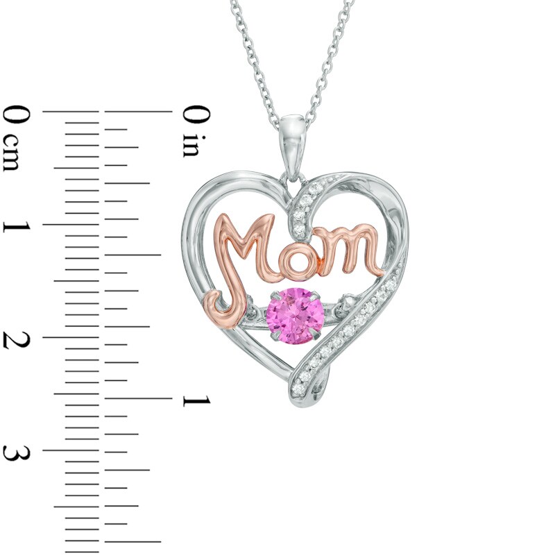 Main Image 2 of Unstoppable Love™ Lab-Created Pink and White Sapphire MOM Heart Pendant in Sterling Silver and 14K Rose Gold Plate