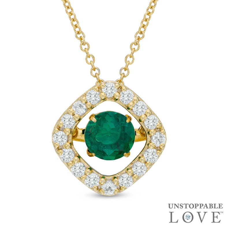 Unstoppable Love™ 6.0mm Lab-Created Emerald Frame Pendant in Sterling Silver with 14K Gold Plate