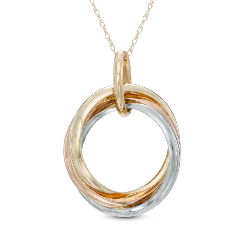 Large Intertwined Circles Pendant in 10K Tri-Tone Gold|Peoples Jewellers