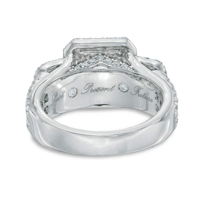 Main Image 3 of 2.50 CT. T.W. Certified Radiant-Cut Diamond Past Present Future® Frame Ring in 14K White Gold