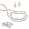 Thumbnail Image 0 of 6.5 - 7.0mm Cultured Freshwater Pearl and Lab-Created White Sapphire Necklace, Bracelet, Drop Earrings and Ring Set
