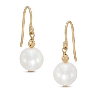 8.5-9.5mm Freshwater Cultured Pearl and Bead Drop Earrings in Sterling Silver with 14K Gold Plate