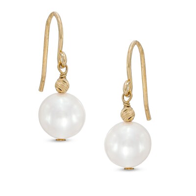 8.5-9.5mm Freshwater Cultured Pearl and Bead Drop Earrings in Sterling Silver with 14K Gold Plate