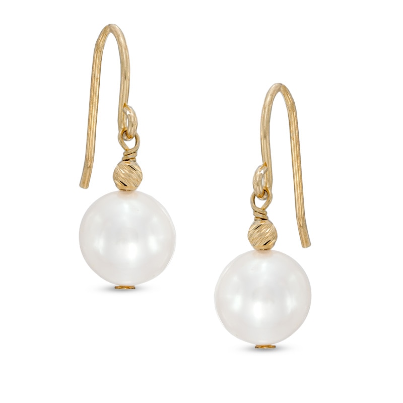 8.5 - 9.5mm Cultured Freshwater Pearl and Bead Drop Earrings in Sterling Silver with 14K Gold Plate|Peoples Jewellers