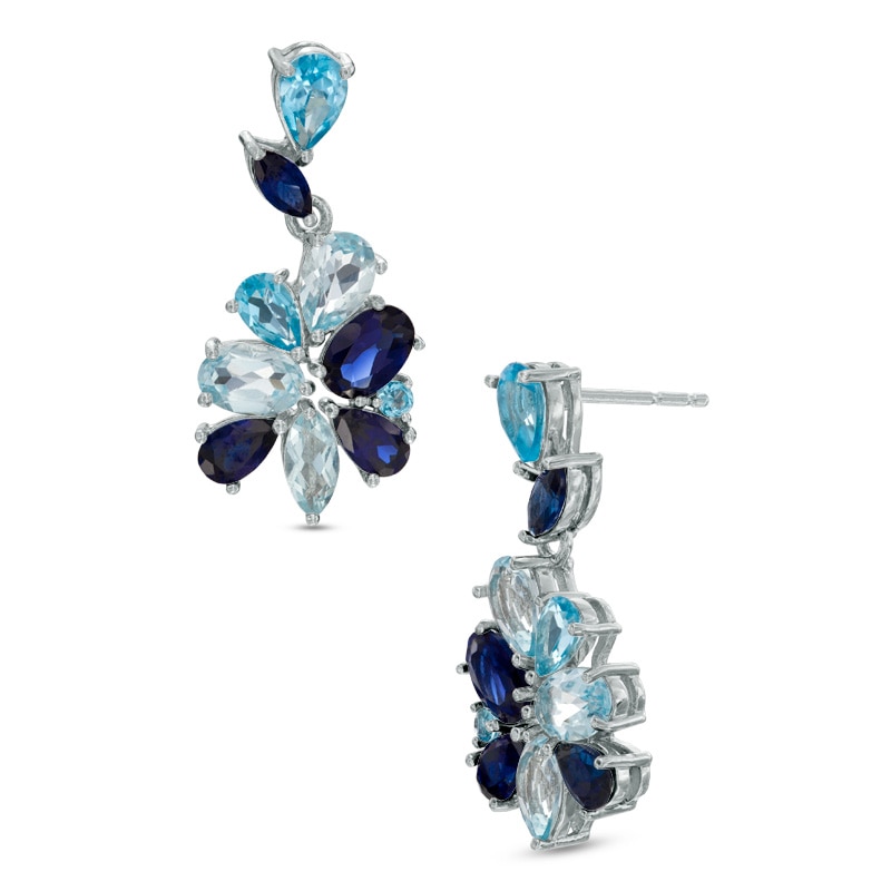 Blue Topaz and Lab-Created Blue Sapphire Cluster Drop Earrings in Sterling Silver|Peoples Jewellers