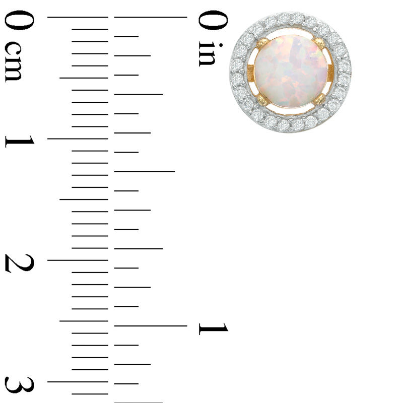 Main Image 2 of 6.0mm Lab-Created Opal and White Sapphire Frame Stud Earrings in 10K Gold