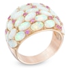 Thumbnail Image 1 of Oval Lab-Created Opal and Pink Sapphire Dome Ring in Sterling Silver with 18K Rose Gold Plate