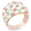 Thumbnail Image 1 of Oval Lab-Created Opal and Pink Sapphire Dome Ring in Sterling Silver with 18K Rose Gold Plate