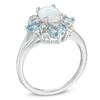 Thumbnail Image 1 of Oval Lab-Created Opal, Swiss Blue Topaz and White Sapphire Vintage-Style Ring in Sterling Silver
