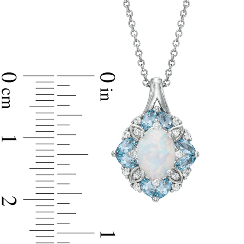 Main Image 2 of Oval Lab-Created Opal, Swiss Blue Topaz and White Sapphire Vintage-Style Pendant in Sterling Silver