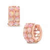 Thumbnail Image 0 of Lab-Created Pink Opal Huggie Hoop Earrings in Sterling Silver with 18K Rose Gold Plate