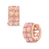 Thumbnail Image 1 of Lab-Created Pink Opal Huggie Hoop Earrings in Sterling Silver with 18K Rose Gold Plate
