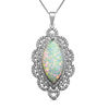Thumbnail Image 1 of Marquise-Cut Lab-Created Opal and White Sapphire Frame Vintage-Style Pendant in Sterling Silver