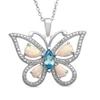 Thumbnail Image 0 of Blue Topaz, Lab-Created Opal and White Lab-Created Sapphire Butterfly Pendant in Sterling Silver